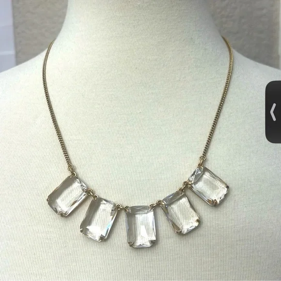 J. Crew necklace gold tone clear gemstone designer fashion statement diamond - Picture 2 of 4